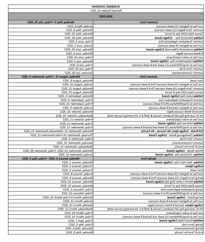 2022-2023 Academic Calendar